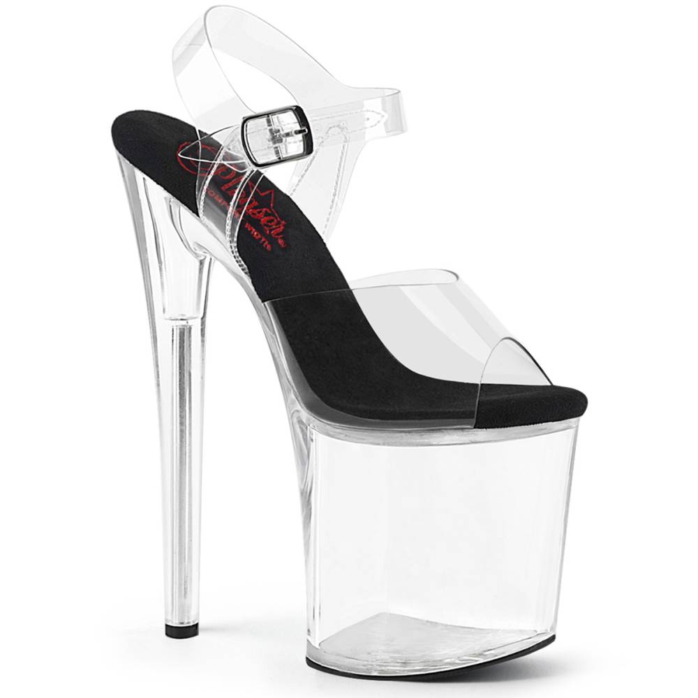 Pleaser - NAUGHTY808 Sandale à bride à la cheville, Pole dance chaussures - Noir/Transparent Product image